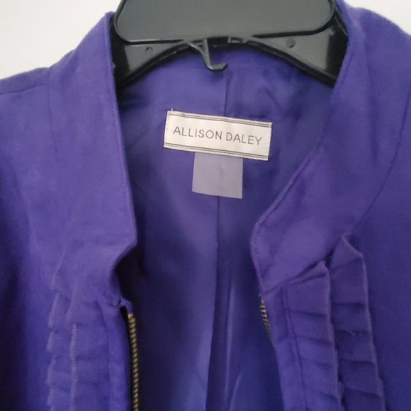 Women's Plus Size Jacket Zip Up Pleated Ruffles Deep Purple Faux Suede - Picture 5 of 10